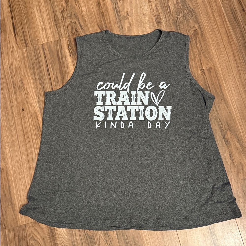 Gray Sleeveless Graphic Tank Top